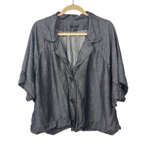 Eileen Fisher Woman 1X Denim Chambray Button-Up Top Short Sleeve